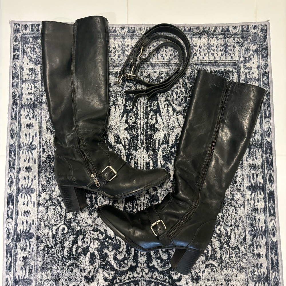 J. Crew Miller tall midheel motorcycle boots 6.5 black